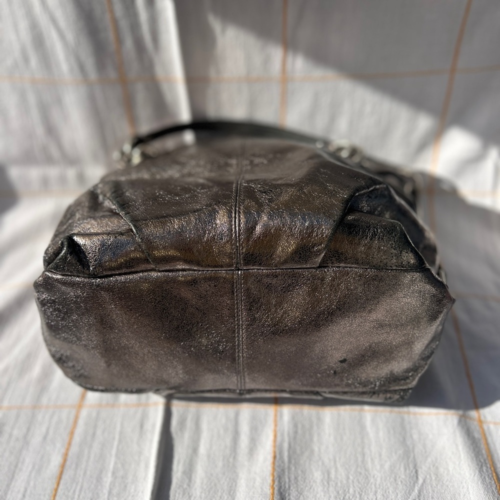 Coach Brooke Hobo Metallic Pewter Leather Tote - Picture 5 of 6